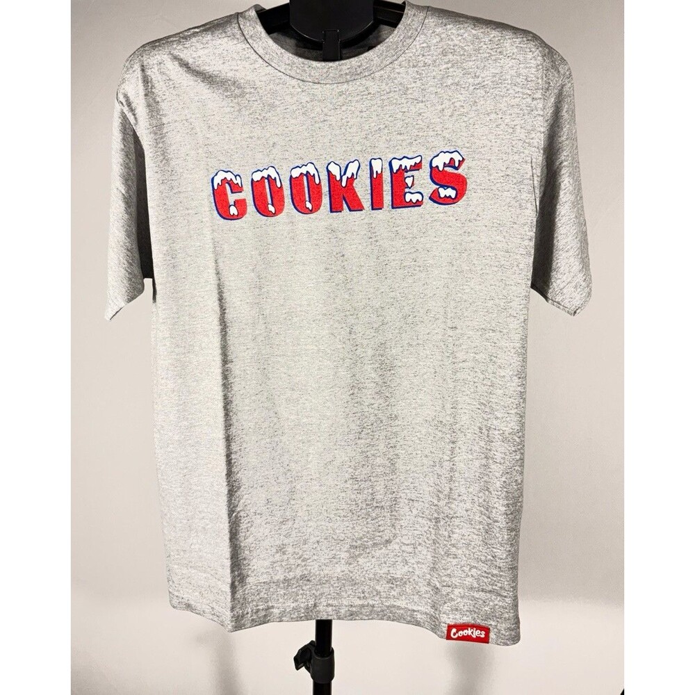 NWOT Cookies SF Mens M Gray Cotton Knit Graphic Logo Crew Neck Short Sleeve